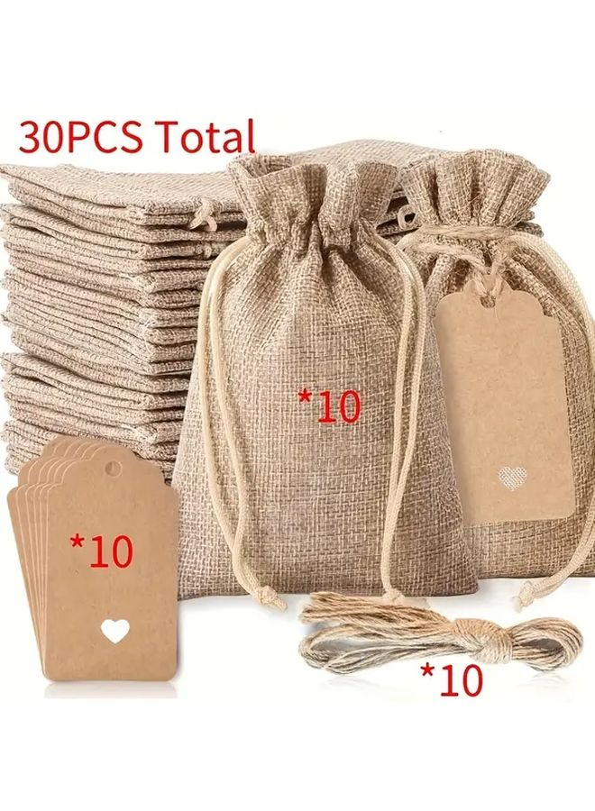 Large 30 Pack Jute Drawstring Gift Bags With Cardboard Labels Rustic Wedding Birthday Holiday - Image 1